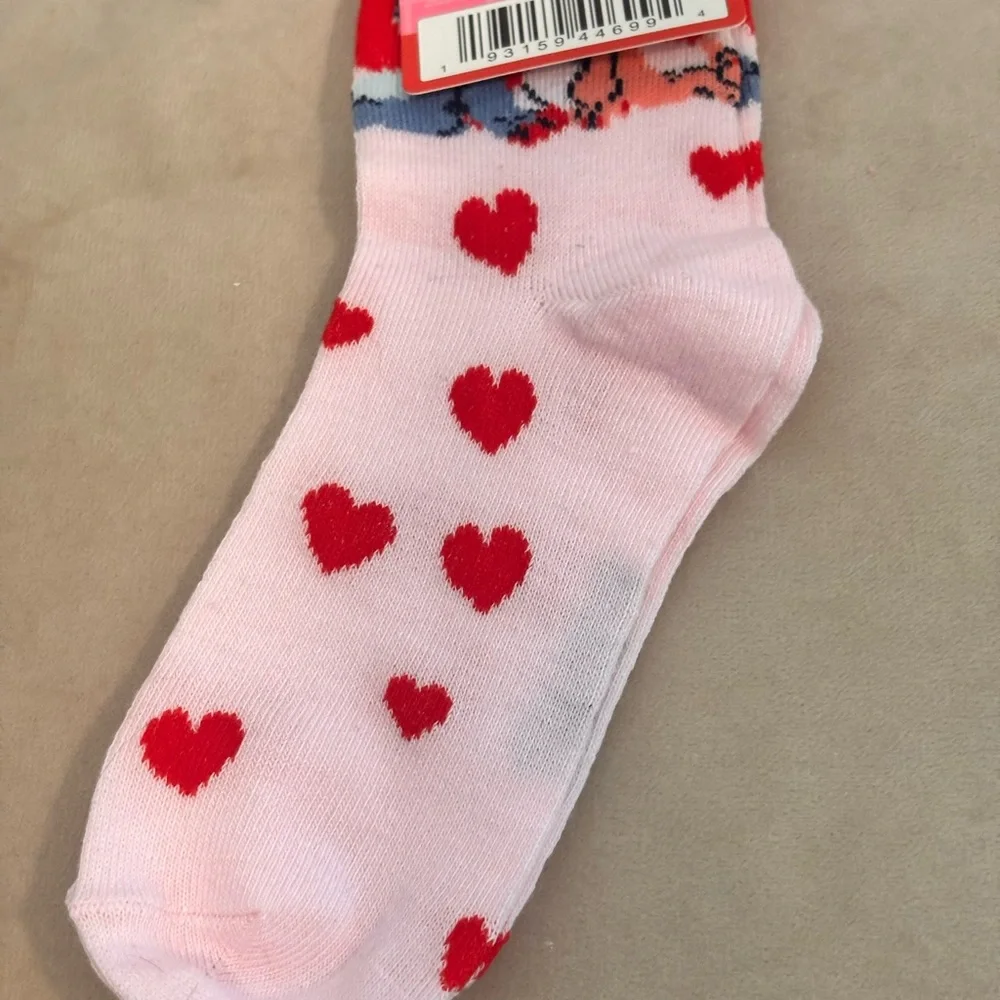 Disney Lilo & Stitch Pink and Red Heart Kids Socks Size 10-4 NWT Brand new